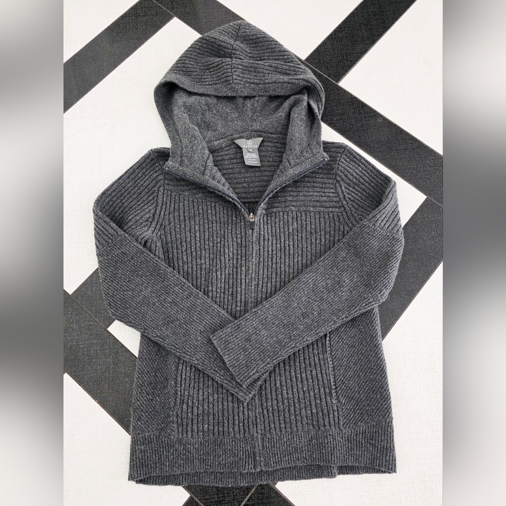 Aether Cashmere Full Zip Charcoal Grey Sweater Hoodie